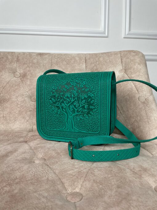 Genuine Leather Messenger Bag Handmade Green Boho Satchel for Women - Image 2