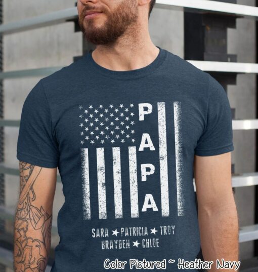 Celebrate Fatherhood with a Personalized Papa Flag Shirt A Unique Gift for the Special Man in Your Life - Image 2