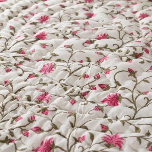 Jaipuri Block Print Quilt Handcrafted Floral Razai for a Vibrant Bohemian Retreat - Image 6
