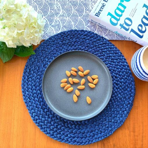 Handcrafted Blue Navy Straw Placemats Heat-Resistant, Hand-Braided Dining Table Protectors - Image 2