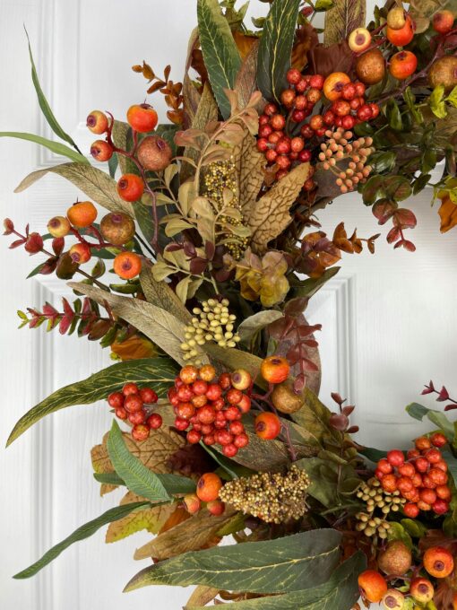 Autumnal Embrace Fall Wreath Adorned with Vibrant Foliage and Berries - Image 3