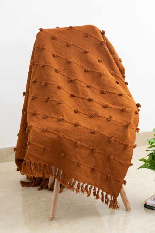 Cozy Rust Loops Handwoven Chunky Cotton Throw Blanket for Warmth and Style - Image 3
