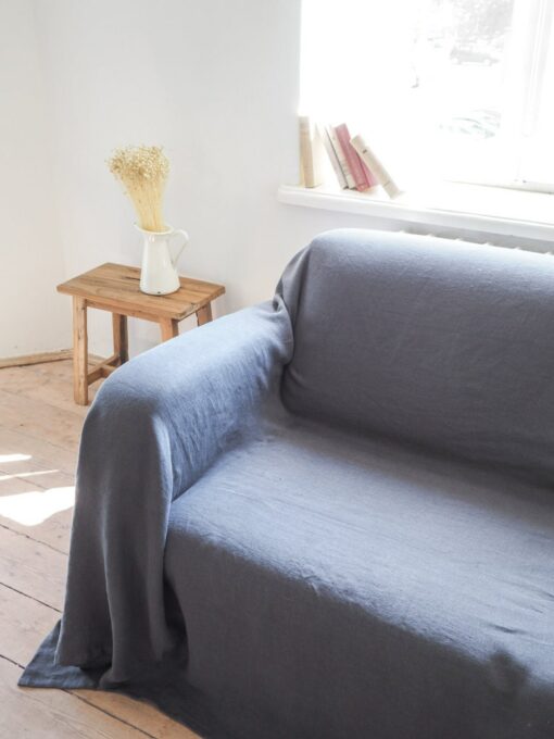 Luxurious Linen Haven Charcoal Couch Cover, Sofa Throw, and Bedspread - Image 5
