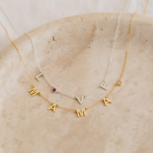 Personalized Gemstone Letter Necklace Birthstone Initial Jewelry for Her - Image 6