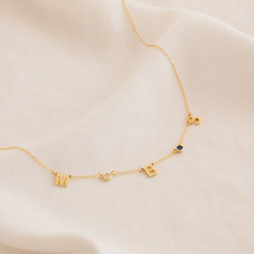 Personalized Gemstone Letter Necklace Birthstone Initial Jewelry for Her - Image 4