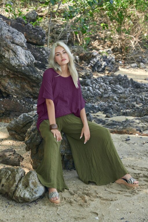 NO.246 Women's Minimalist Loose Kaftan Top Effortless Comfort in Natural Fibers - Image 2