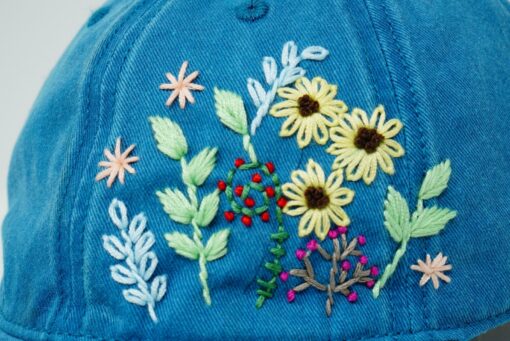 Embroidered Floral Baseball Cap Faded Blue Summer Style - Image 3