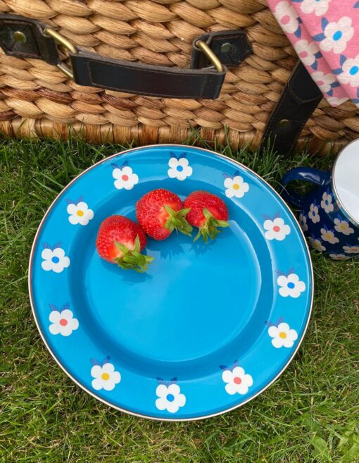 Enamelhappy Ocean Teal Blue Retro Floral Enamel Plates Perfect for Camping, Picnics, and Outdoor Adventures - Image 3