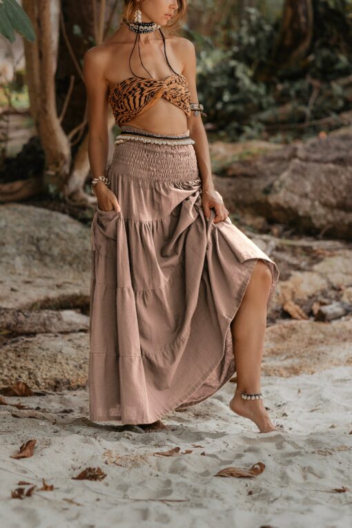 Organic Cotton Maxi Skirt Keela in Olive Sustainable Style with Pockets - Image 2