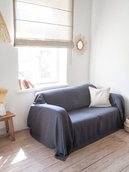 Luxurious Linen Haven Charcoal Couch Cover, Sofa Throw, and Bedspread - Image 3