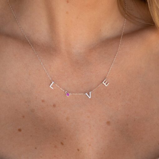 Personalized Gemstone Letter Necklace Birthstone Initial Jewelry for Her - Image 5