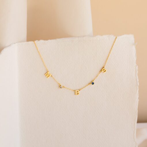 Personalized Gemstone Letter Necklace Birthstone Initial Jewelry for Her - Image 2