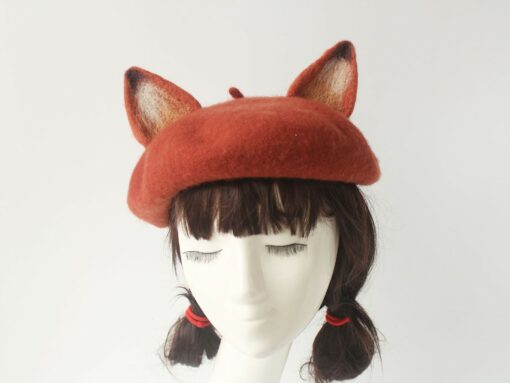 Enchanting Fox Beret Handmade Wool Felted Beret with Playful Fox Ears - Image 2