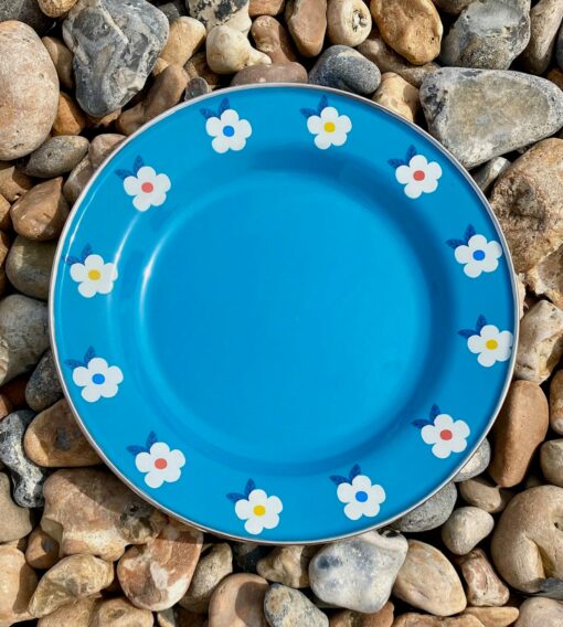 Enamelhappy Ocean Teal Blue Retro Floral Enamel Plates Perfect for Camping, Picnics, and Outdoor Adventures - Image 6