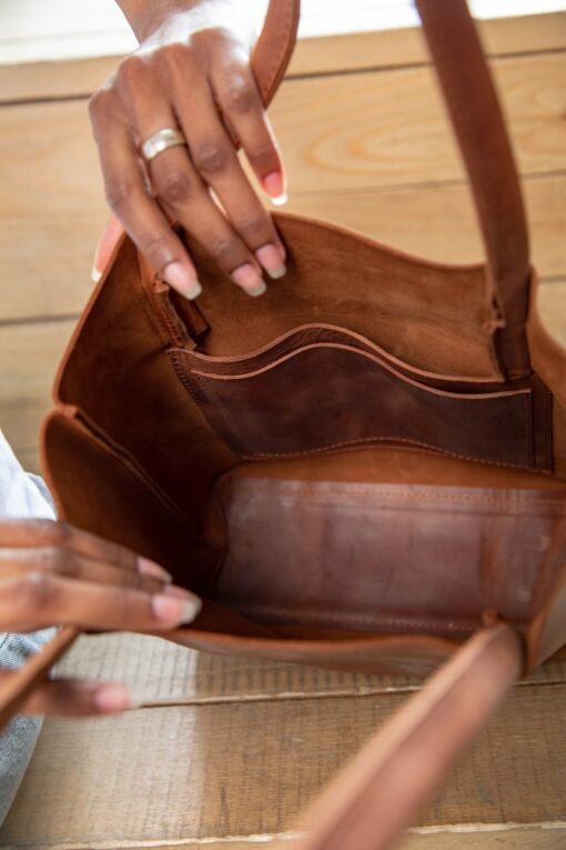 Versatile Leather Tote Your Everyday Companion in Brown and Mustard - Image 5