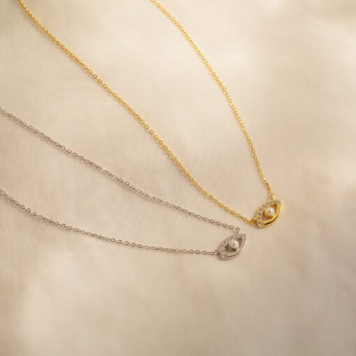 Pave Diamond Evil Eye Charm Necklace A Shimmering Talisman for Protection and Style - Image 4