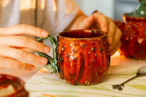 Bewitching Pumpkin Mugs A Spooktacular Duo of Handmade Ceramic Cups - Image 2