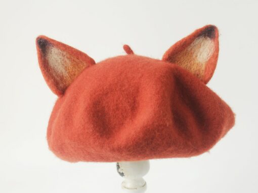 Enchanting Fox Beret Handmade Wool Felted Beret with Playful Fox Ears - Image 6