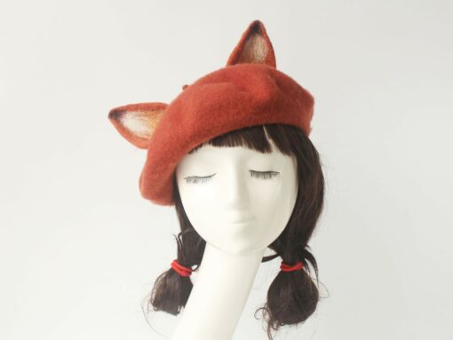 Enchanting Fox Beret Handmade Wool Felted Beret with Playful Fox Ears - Image 3