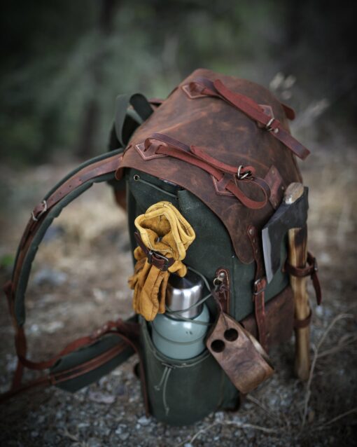Customizable 50L Green Leather Camping Backpack for Hiking, Bushcraft, and Travel - Image 3