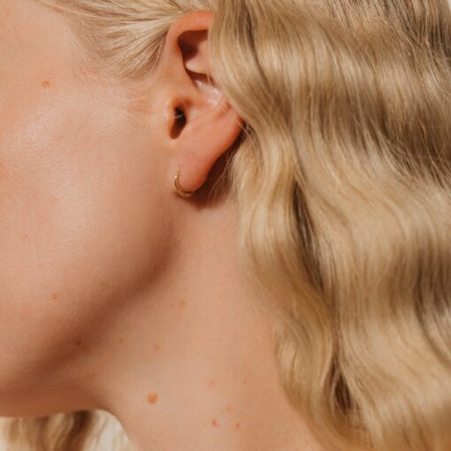 Pav? Cartilage Mini Hoops Shimmering Diamonds in a Delicate Embrace - Image 3
