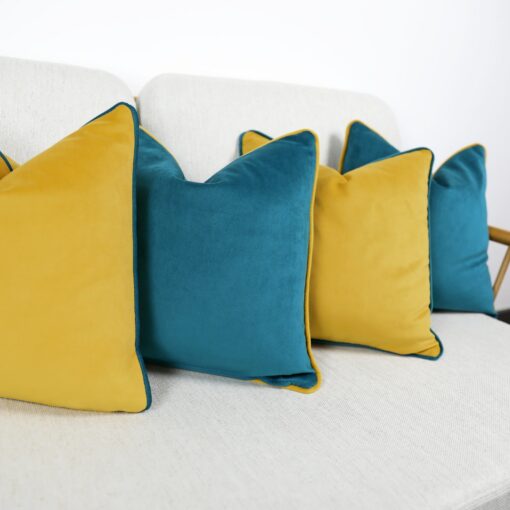 Luxurious Velvet Scatter Cushion Covers A Symphony of Teal, Kingfisher, and Contrasting Piping - Image 2