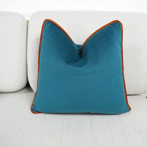 Luxurious Velvet Scatter Cushion Covers A Symphony of Teal, Kingfisher, and Contrasting Piping - Image 3