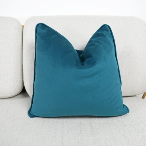 Luxurious Velvet Scatter Cushion Covers A Symphony of Teal, Kingfisher, and Contrasting Piping - Image 4