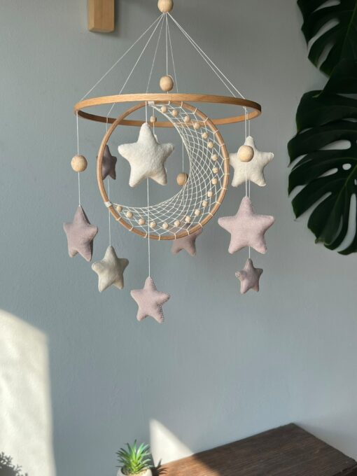 Celestial Dreams Moon and Star Macrame Crib Mobile for a Tranquil Nursery - Image 6