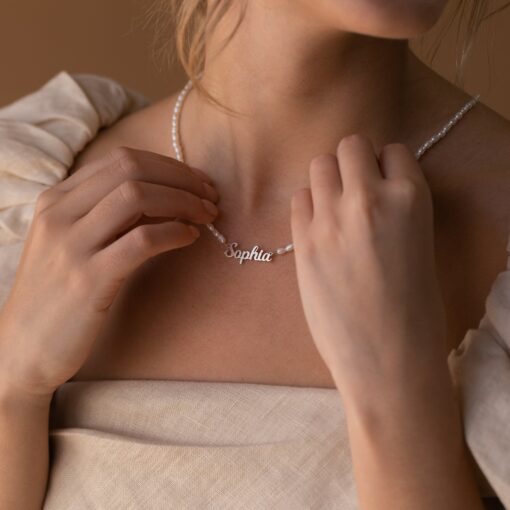 Caitlyn Minimalist Personalized Pearl Name Necklace Custom Dainty Choker with Minimalist Pearl Jewelry - Perfect Gift for Her (NM103F97) - Image 5