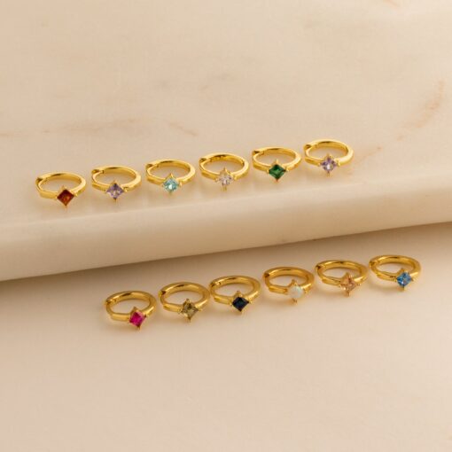Birthstone Huggies Minimalist Gold Hoops with Custom Birthstone, Perfect Gift for Mom (ER094) - Image 5