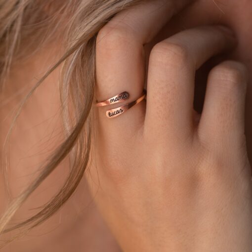Personalized Engraved Open Style Rounded Edge Wrap Name Ring for Stacking by Caitlyn Minimalist - Image 3