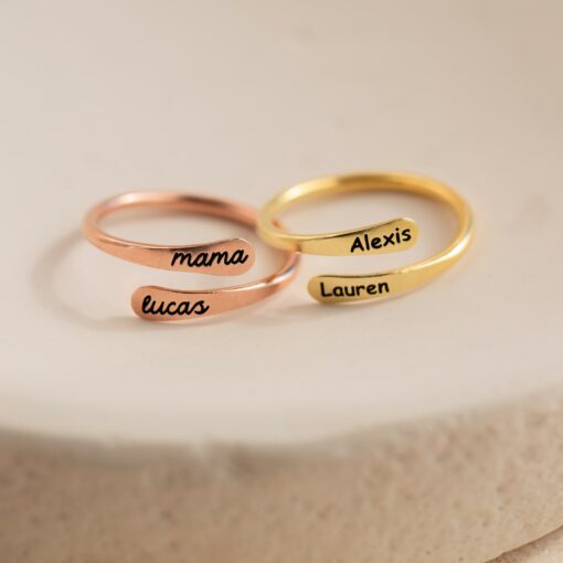Personalized Engraved Open Style Rounded Edge Wrap Name Ring for Stacking by Caitlyn Minimalist - Image 4