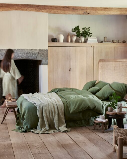 Luxurious Forest Green Linen Bedding Set King/Queen Duvet Cover with Two Pillowcases - Image 6