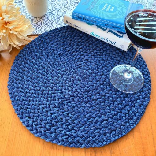 Handcrafted Blue Navy Straw Placemats Heat-Resistant, Hand-Braided Dining Table Protectors - Image 4