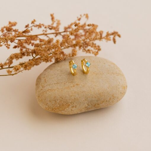 Birthstone Huggies Minimalist Gold Hoops with Custom Birthstone, Perfect Gift for Mom (ER094) - Image 3
