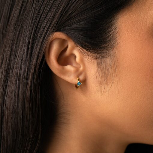 Birthstone Huggies Minimalist Gold Hoops with Custom Birthstone, Perfect Gift for Mom (ER094) - Image 2