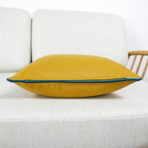 Luxurious Velvet Scatter Cushion Covers Mustard Yellow with Contrasting Piping - Image 6