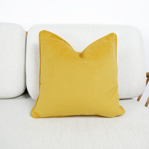 Luxurious Velvet Scatter Cushion Covers Mustard Yellow with Contrasting Piping - Image 4
