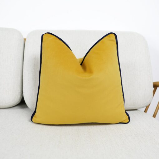 Luxurious Velvet Scatter Cushion Covers Mustard Yellow with Contrasting Piping - Image 5