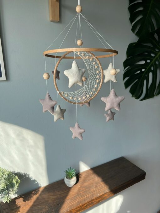 Celestial Dreams Moon and Star Macrame Crib Mobile for a Tranquil Nursery - Image 4