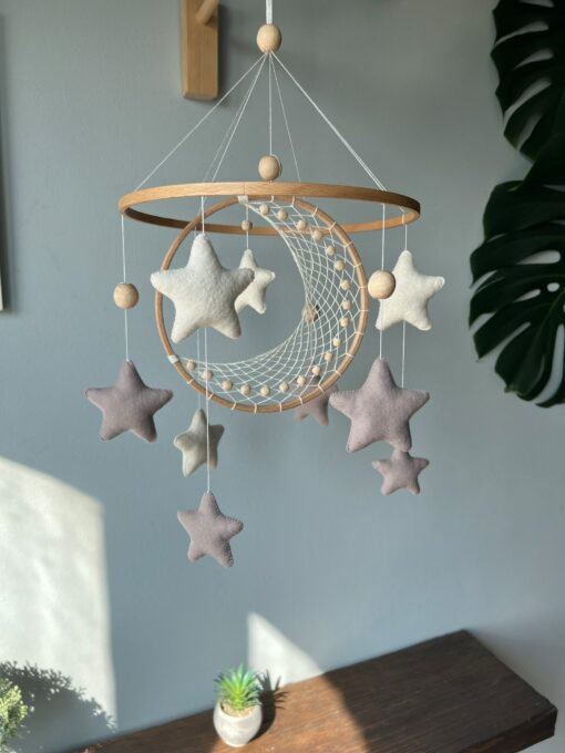 Celestial Dreams Moon and Star Macrame Crib Mobile for a Tranquil Nursery - Image 3