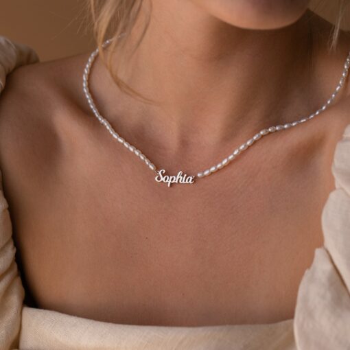 Caitlyn Minimalist Personalized Pearl Name Necklace Custom Dainty Choker with Minimalist Pearl Jewelry - Perfect Gift for Her (NM103F97) - Image 3