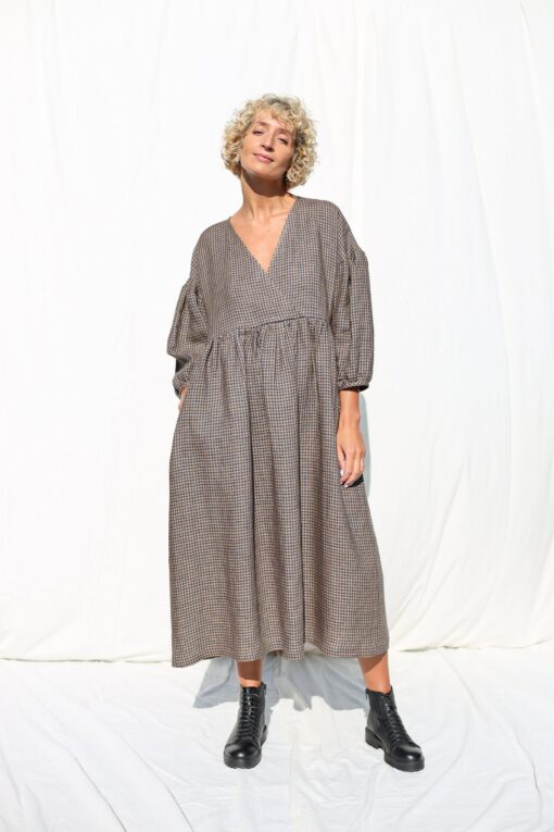 Gingham Linen V-Neck Puffy Sleeve Dress A Timeless Summer Staple from OFFON CLOTHING - Image 4
