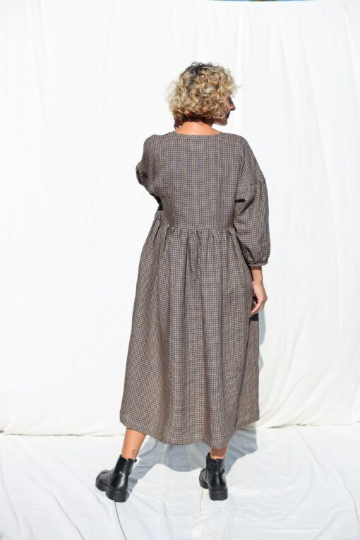 Gingham Linen V-Neck Puffy Sleeve Dress A Timeless Summer Staple from OFFON CLOTHING - Image 5