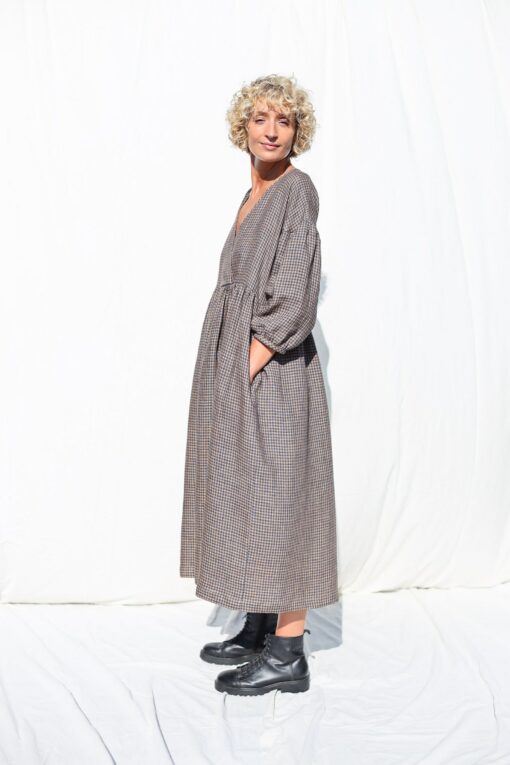 Gingham Linen V-Neck Puffy Sleeve Dress A Timeless Summer Staple from OFFON CLOTHING - Image 6