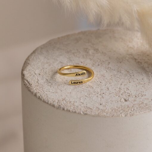 Personalized Engraved Open Style Rounded Edge Wrap Name Ring for Stacking by Caitlyn Minimalist - Image 2