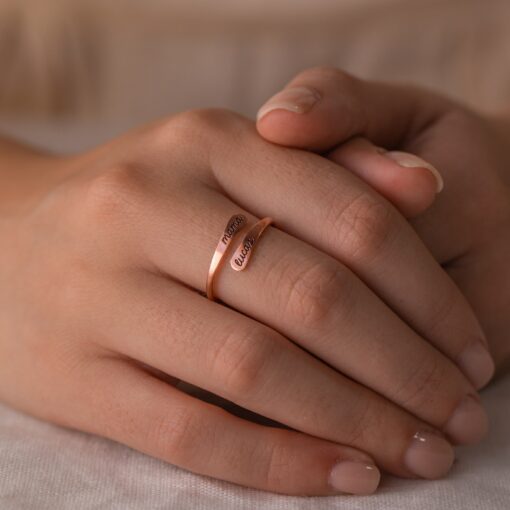 Personalized Engraved Open Style Rounded Edge Wrap Name Ring for Stacking by Caitlyn Minimalist - Image 5