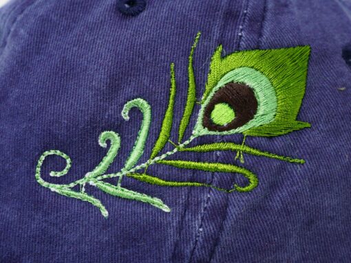 Embroidered Peacock Tail Feather Baseball Cap 100% Cotton Gray Sun Hat - Image 4