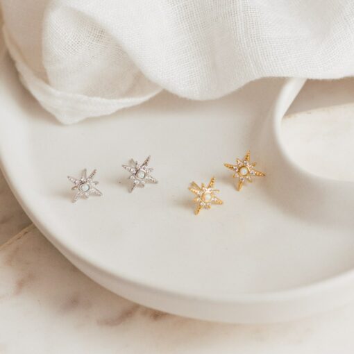 Starburst Stud Earrings Minimalist Opal Statement Jewelry for Her (ER269) - Image 4